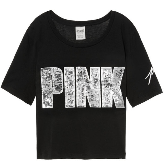 PINK Victoria's Secret Tops - NEW PINK VS Bling perfect crop tee M